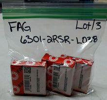 Load image into Gallery viewer, LOT/3 FAG 6301-2Z-L038 C3 DEEP GROOVE BALL BEARING 12MM ID x 37MM OD x12MM W *FS