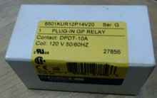 Load image into Gallery viewer, SQUARE D 8501KUR12P14V20 RELAY 8 PINS SER.G 120V DPDT 10A -FREE SHIPPING