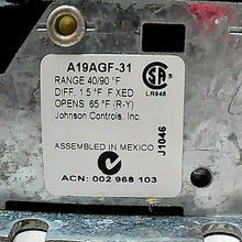 Load image into Gallery viewer, JOHNSON CONTROLS A19AGF-31 TEMPERATURE CONTROL RANGE 40/90 DEG F/5' CAP FREE SHP