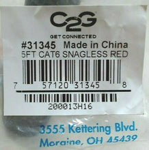 Load image into Gallery viewer, LOT/2 C2G 31345 ENET CABLE SNAGLESS UNSHIELDED UTP 5' CAT6 NETWORK PATCH RED *FS