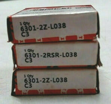 Load image into Gallery viewer, LOT/3 FAG 6301-2Z-L038 C3 DEEP GROOVE BALL BEARING 12MM ID x 37MM OD x12MM W *FS