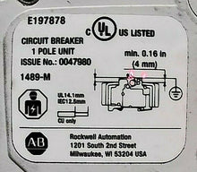 Load image into Gallery viewer, AB ROCKWELL 1489-M1C200 CIRCUIT BREAKER SER.D 1P 277 20A -FREE SHIPPING