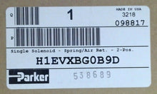 Load image into Gallery viewer, PARKER SCHRADER BELLOWS H1EVXBG0B9D PNEUMATIC SOL. VALVE 1.2 CV FACTOR 24VDC *FS