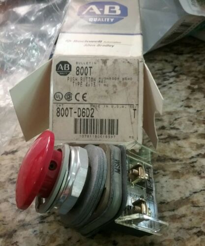 ALLEN BRADLEY 800T-D6D2 PUSHBUTTON RED MUSHROOM HEAD SER.T -FREE SHIPPING