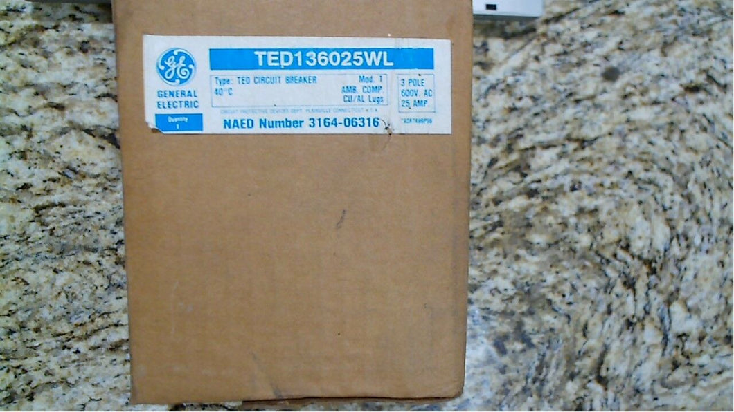 GE TED136025WL TED CIRCUIT BREAKER 25AMP, 600V, 3 POLE - FREE SHIPPING