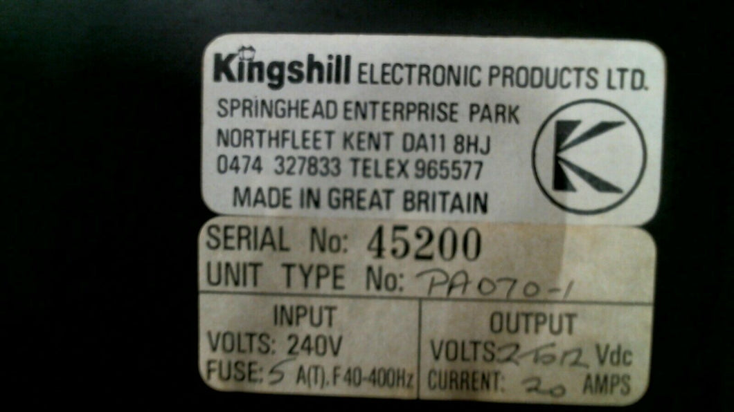 KINGSHILL ELECTRONICS PA070-1 POWER SUPPLY V171K 2-12V 20A -FREE SHIPPING