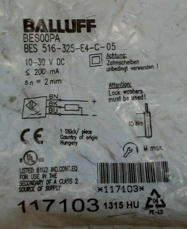 BALLUFF BES 516-325-E4-C-05 (BES00PA) INDUCTIVE SENSOR 12X33MM CABLE SEALED *FS*