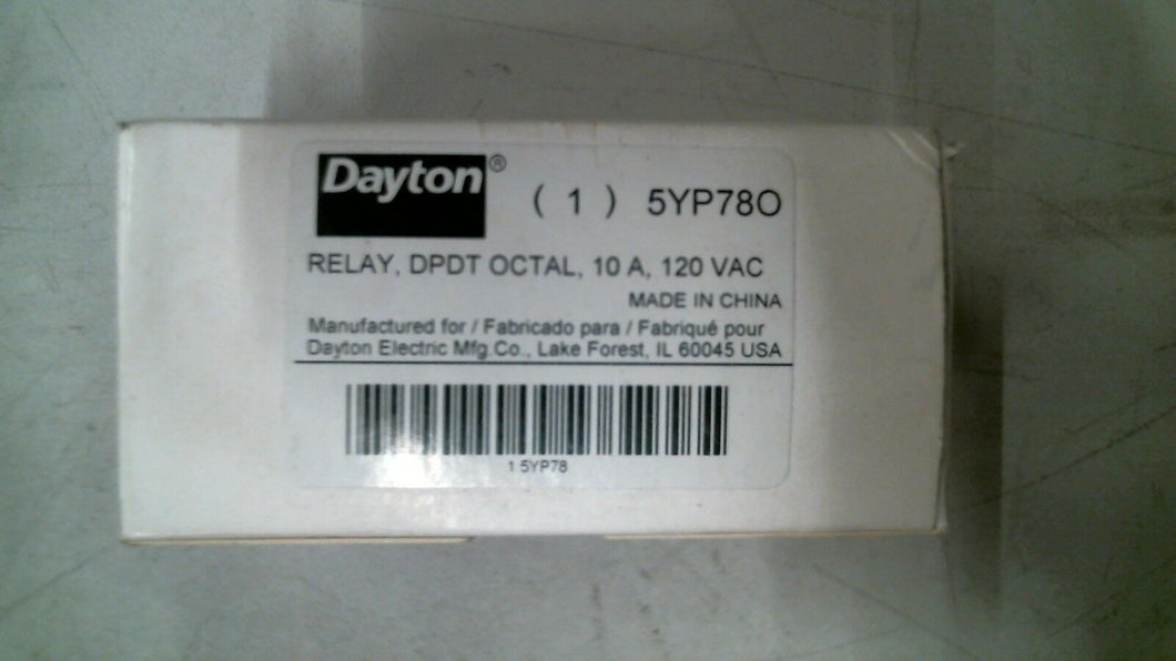 DAYTON 5YP780 RELAY DPDT OCTAL 10A 120VAC -FREE SHIPPING