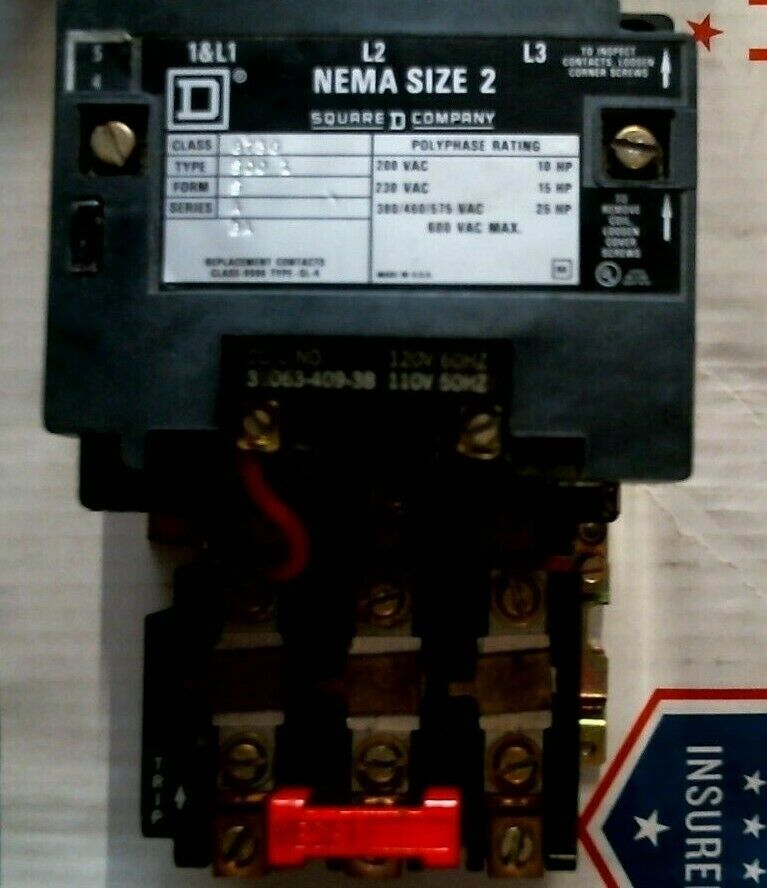SQUARE D 8736-SD0-1 STARTER SIZE 2 600VAC 25HP  -FREE SHIPPING