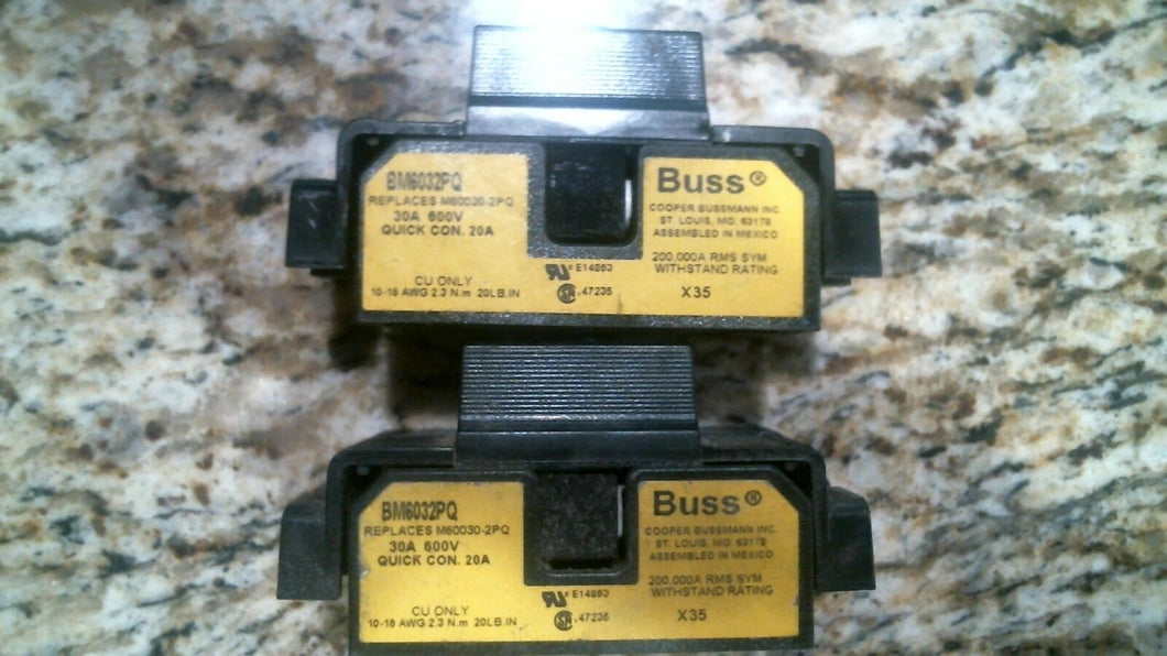 BUSS BM6032PQ FUSE BLOCK HOLDER 30A, 600V LOT/2 -FREE SHIPPING