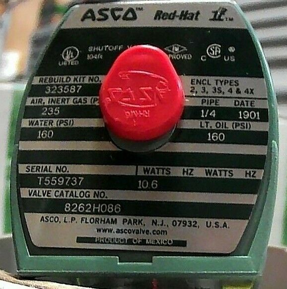 ASCO RED HAT 8262H086 SHUTOFF VALVE 104R 10.6W 1/4 IN PIPE