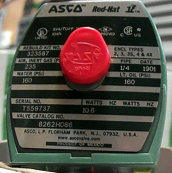 ASCO RED HAT 8262H086 SHUTOFF VALVE 104R 10.6W 1/4 IN PIPE *FREE SHIPPING*