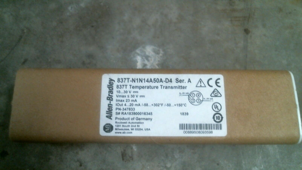 AB ROCKWELL 837T-N1N14A50A-D4 TEMPERATURE TRANSMITTER SER.A 10-30V  *FREE SHIP*