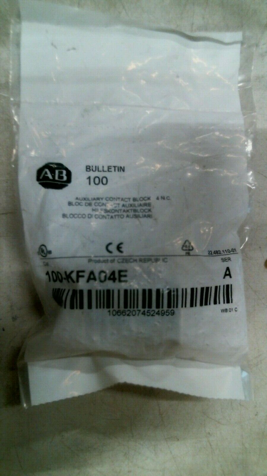AB ROCKWELL 100-KFA04E AUXILIARY CONTACT BLOCK SER.A 600VAC 10A-FREE SHIPPING