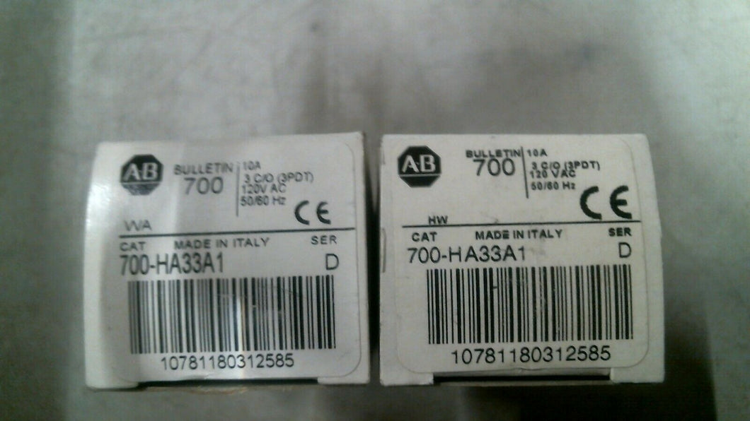 ALLEN BRADLEY 700-HA33A1 CONTROL RELAY SER.D 120VAC 10A LOT/2 -FREE SHIPPING