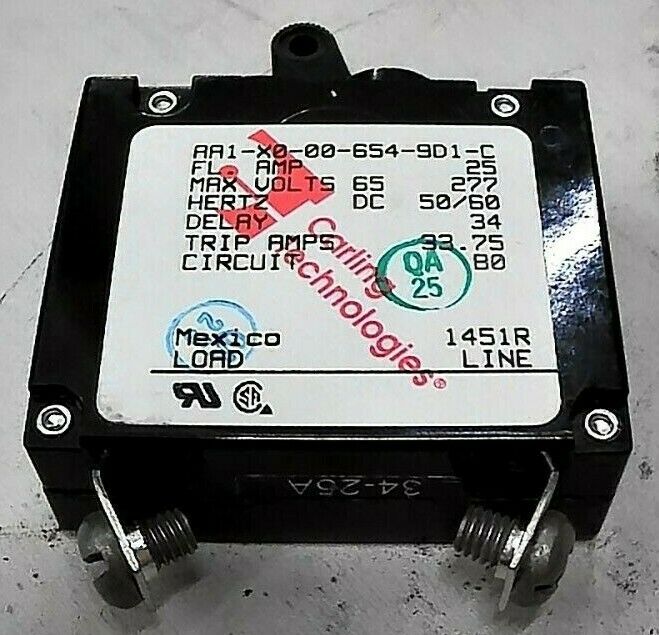 (QTY OF 5) CARLING TECHNOLOGIES AA1-X0-00-654-9D1-C BREAKER 25A *FREE SHIP*