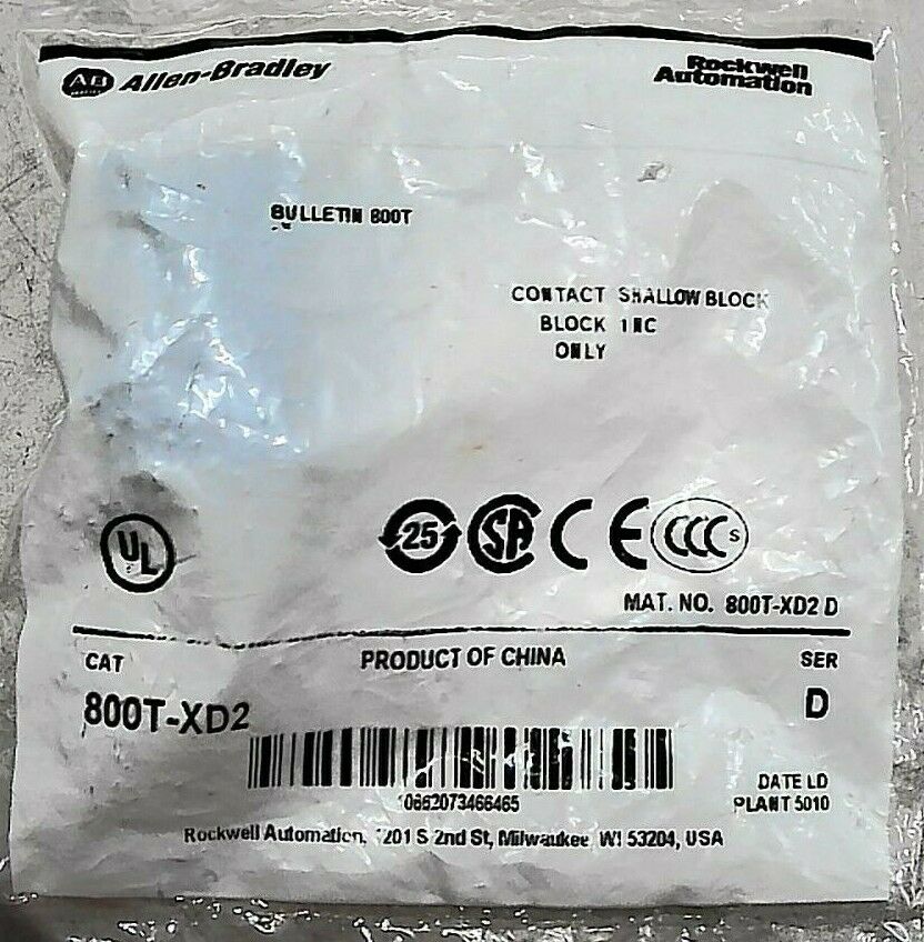 AB ROCKWELL 800T-XD2 SER D CONTACT BLOCK SHALLOW 600V (SEALED) *FRSHIP*