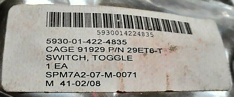 HONEYWELL MICROSWITCH 29ET6-T MAGNETICALLY HELD TOGGLE SWITCH SPDT 7A 28VDC *FS*