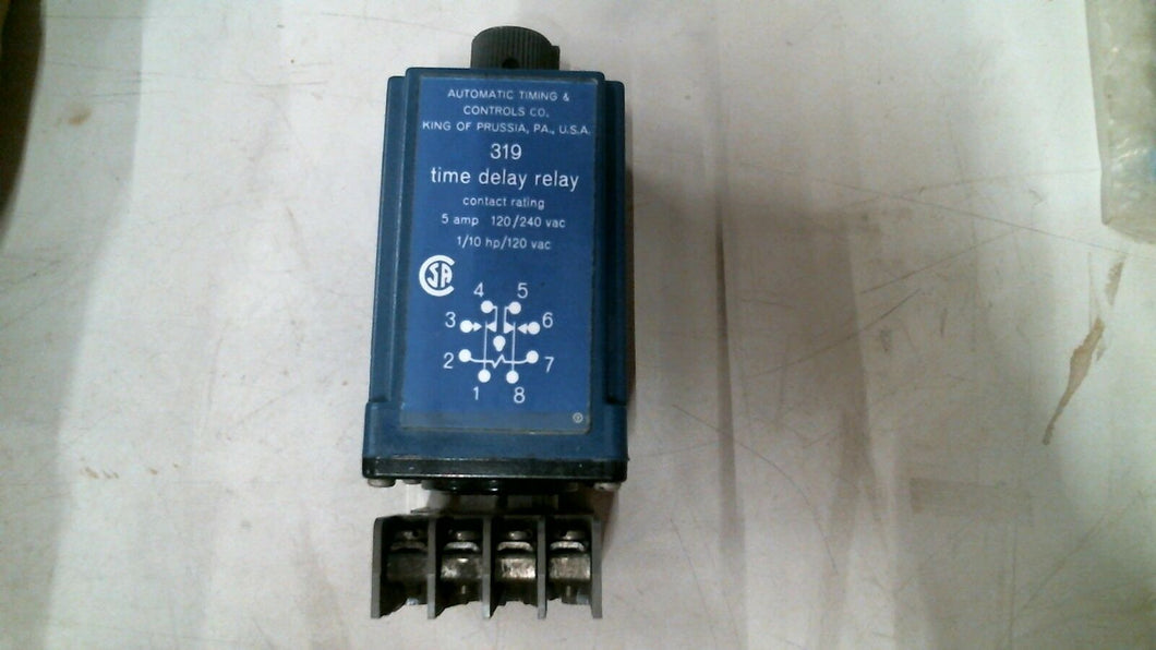 AUTOMATIC TIMING & CONTROLS 319 TIME DELAY RELAY 0-3 SEC W/RUNDEL MOUNT-FREESHIP