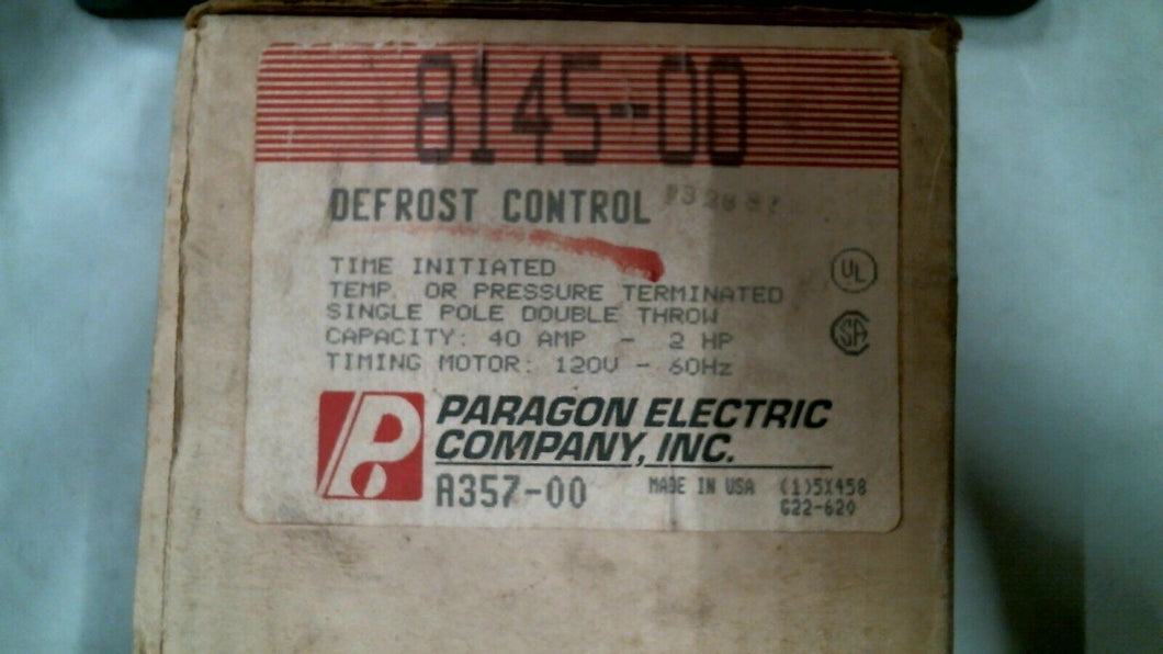 PARAGON ELECTRIC 8145-00 DEFROST CONTROL 40A 2HP 120V 60HZ -FREE SHIPPING