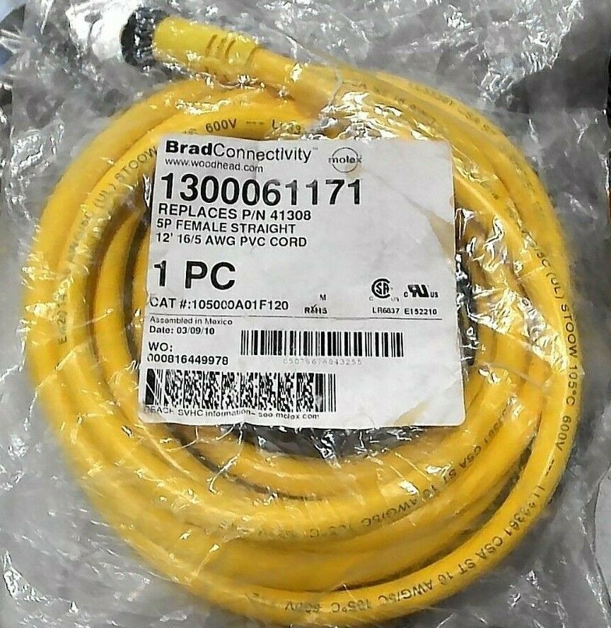 BRAD CONNECTIVITY 1300061171 CABLE REPLACES 41308 5P FEMALE STRAIGHT FREE SHIP