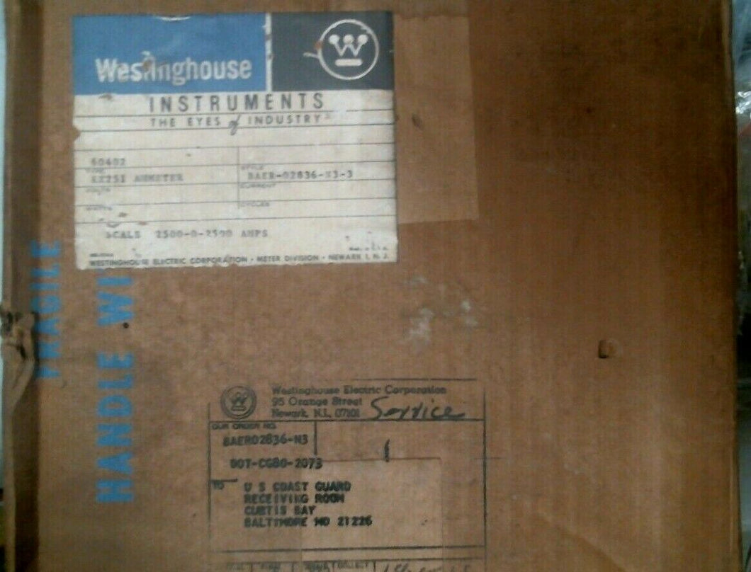 WESTINGHOUSE KX-251 AMMETER 0-2500 AMPS BAER-02836-N3-3 -FREE SHIPPING