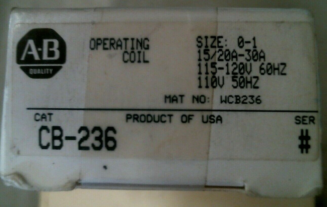 AB ROCKWELL CB236 OPERA. COIL SIZE0-1 SER.# 110-120V 20-30A 50-60HZ -FREE SHIP