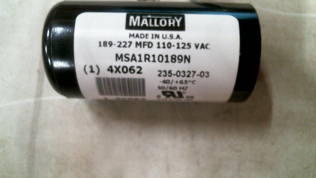 MALLORY ELECTRONICS MSA1R10189N CAPACITATOR 4X062 189-227MFD 110-125VAC-FREESHIP