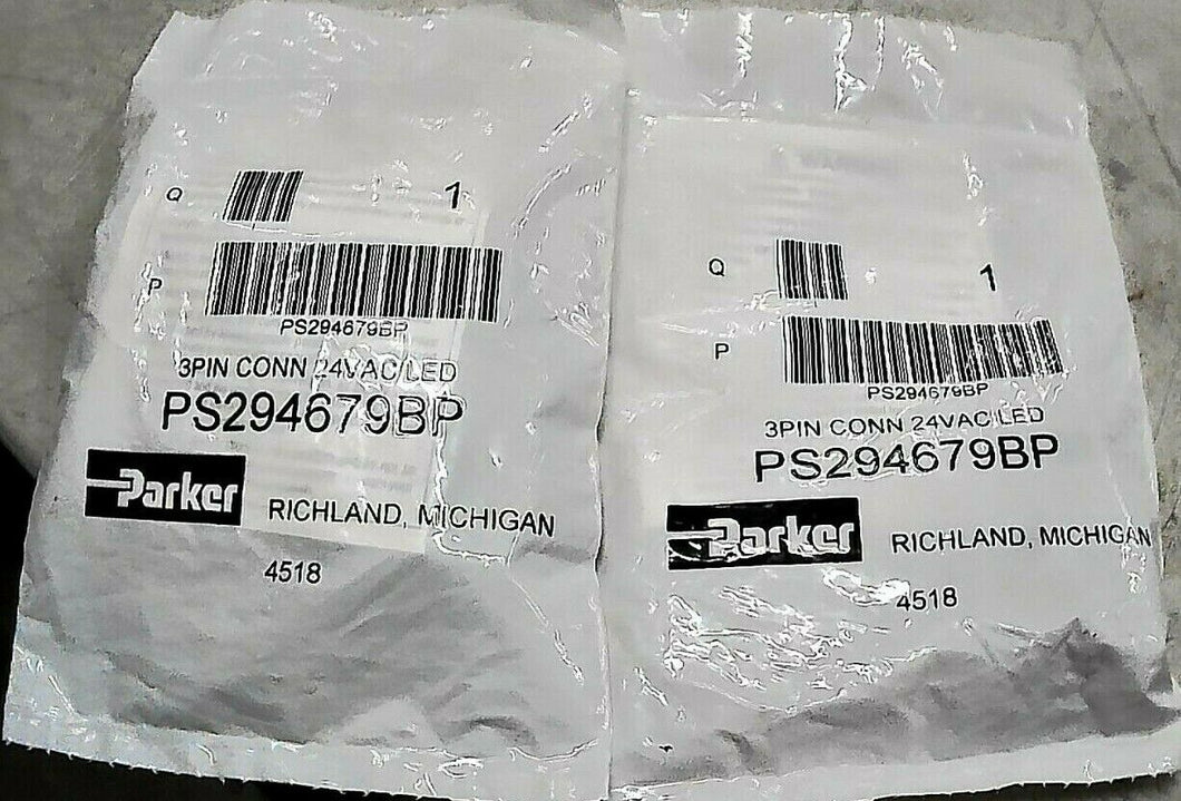 LOT/2 PARKER SCHRADER BELLOWS PS294679BP 3-PIN CONNECTOR DIN 24VDC LED *FREESHIP