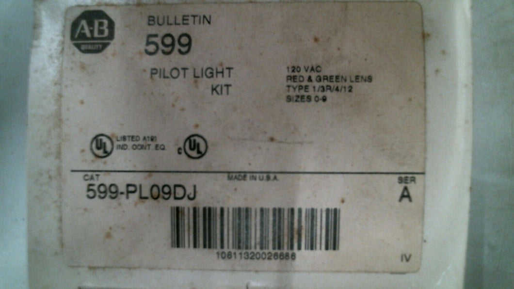 ALLEN BRADLEY 599-PL09DJ PIOLET LIGHT KIT RED & GREEN LENS SER.A 120VAC-FREESHIP