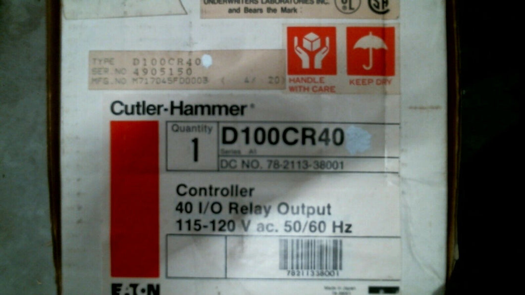 CUTLER-HAMMER D100CR CONTROLLER 40 I/O RELAY OUTPUT 120VAC 60HZ -FREE SHIPPING