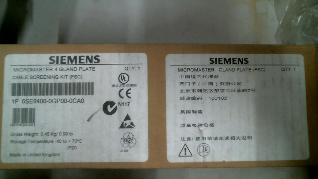 SIEMENS 6SE6400-0GP00-0CA0 MICROMASTER 4 GLAND PLATE CABLE SCREEN KIT -FREE SHIP