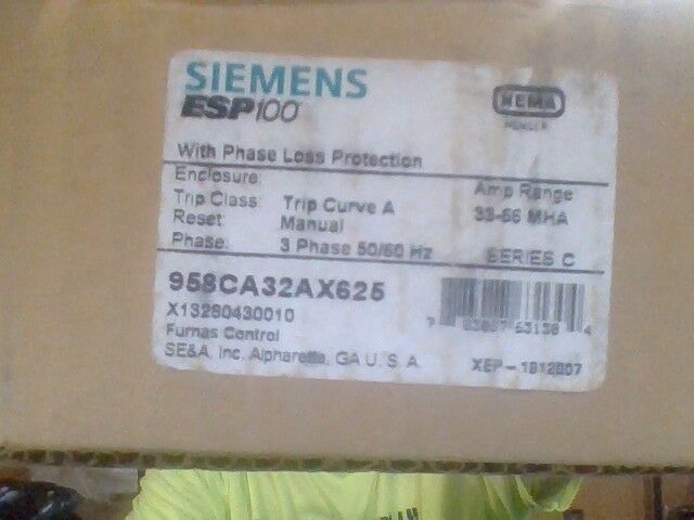 Overload Relay Siemens FURNAS  X13280430010 958CA32AX625 33-66FLA RLY02356