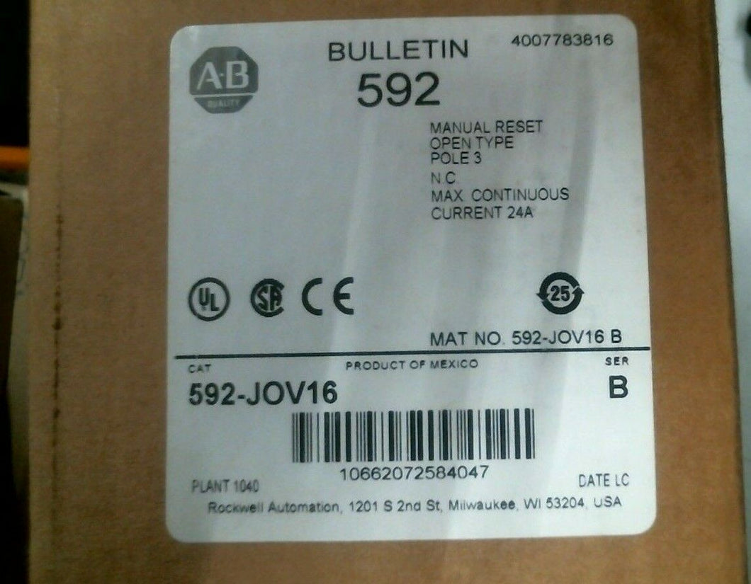 ALLEN BRADLEY 592-JOV16 EUTECTIC ALLOY OVERLOAD RELAY SER.B 24A 3P -FREE SHIP