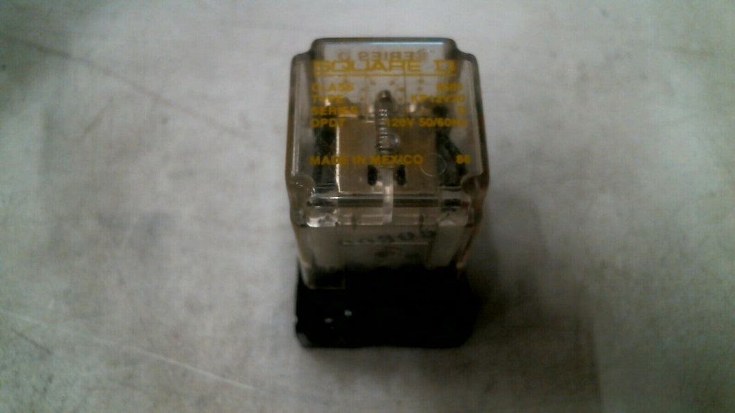 SQUARE D 8501 KP12V20 PLUG IN RELAY W/BASE SER.D 10A 120V 60Hz -FREE SHIPPING