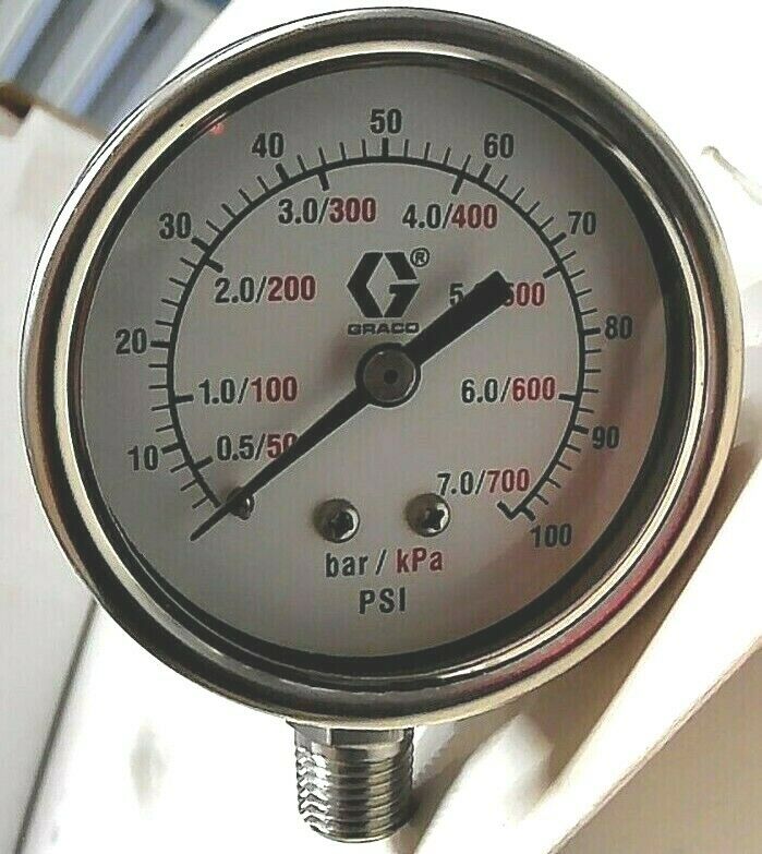 GRACO 187874 STAINLESS STEEL LOW PRESSURE FLUID GAUGE 0-100PSI *FREE SHIPPING*