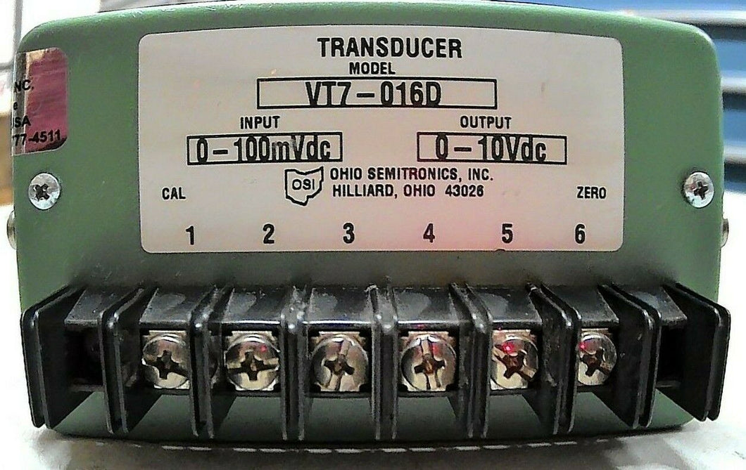 OHIO SEMITRONICS MODEL VT7-016D TRANSDUCER 0-100mVDC / 1-10VDC *FREE SHIPPING*